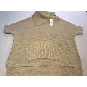 Loft Wool Cotton Blend Oatmeal Beige Slit Oversized Turtleneck Hi Lo XS S Lounge